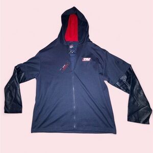 Tommy Hilfiger Full Zip Hoodie NWT | Faux Leather Sleeves | Navy & Red Size L